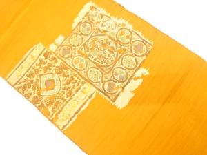手織り節紬　更紗模様織り出し　名古屋帯